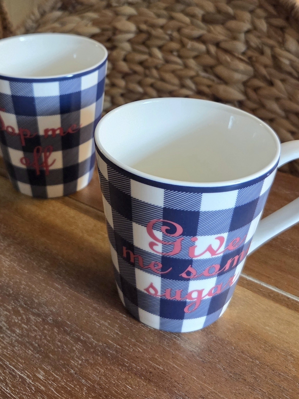 Draper James Blue Gingham Mug with Pink Script